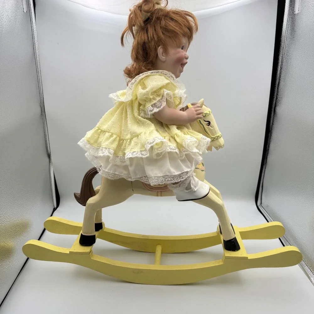 Lee Middleton Missy Buttercup Porcelain Doll Red Hair Yellow Dress Rocking Horse